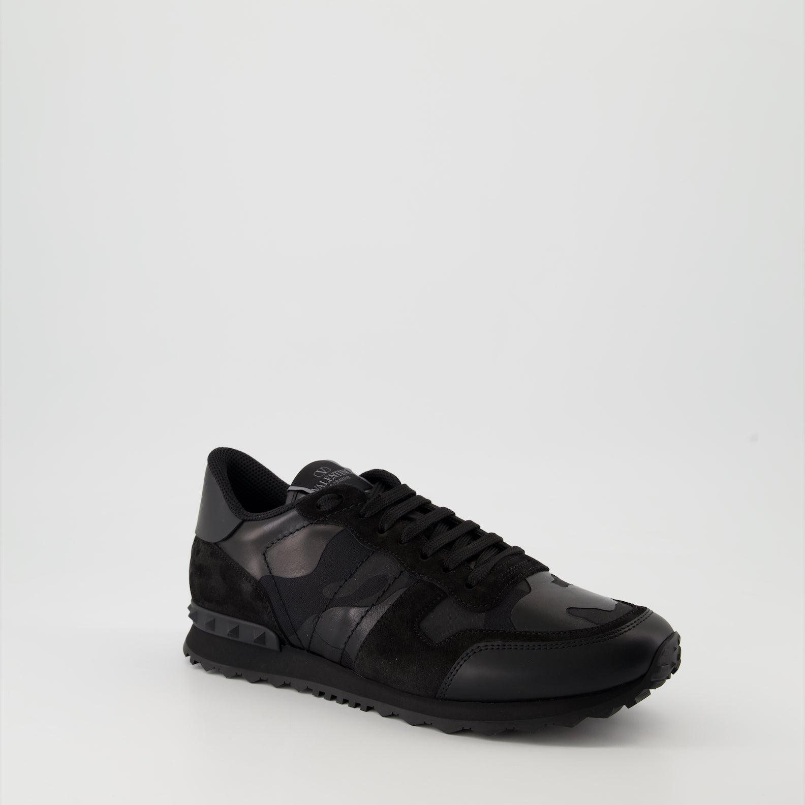 Baskets Black Camouflage Rockrunner Sneakers in Fabric and Nappa Valentino Garavani Noir Homme
