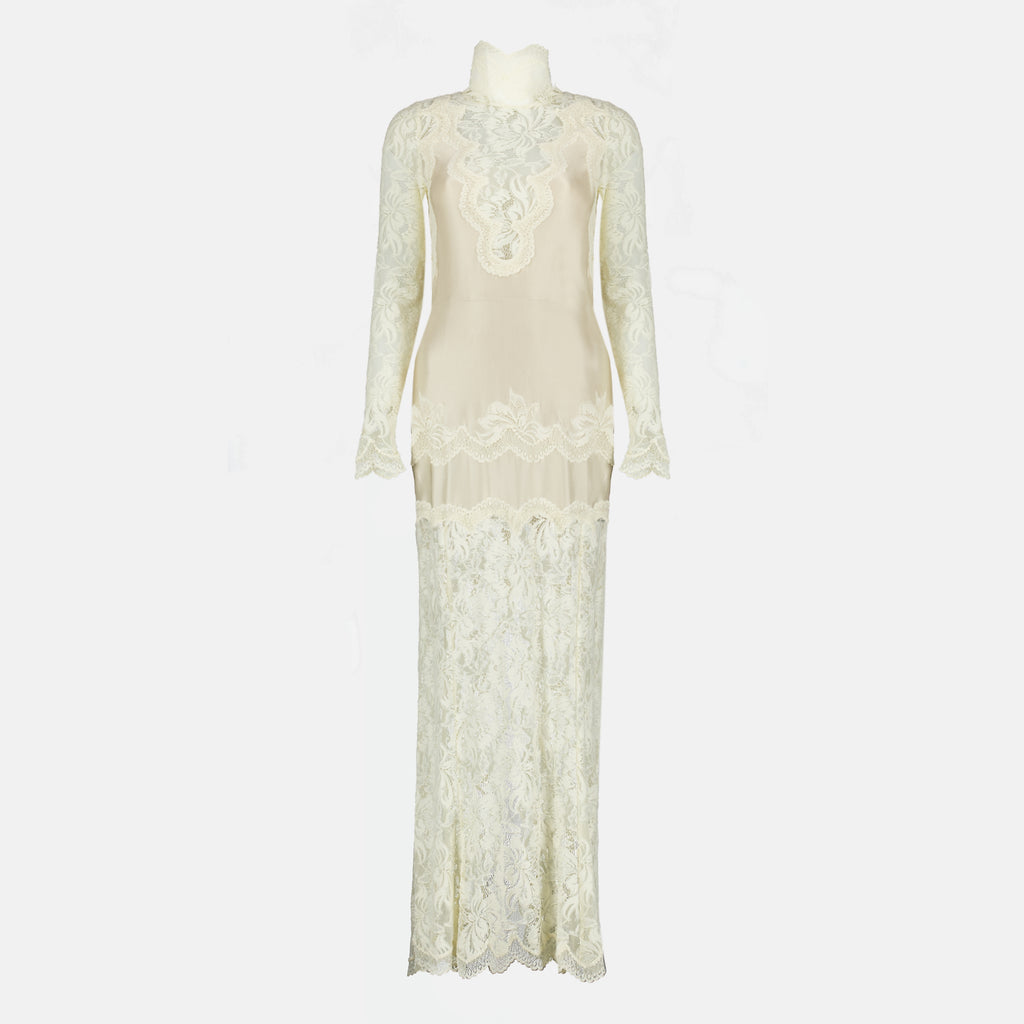 Robes Vestido Largo de Encaje Beige Rabanne Beige Femme