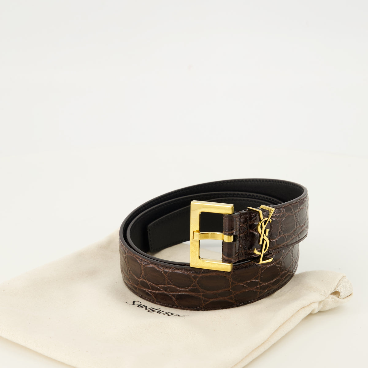 Ceintures Ceinture Cassandre en cuir crocodile Saint Laurent Marron Femme