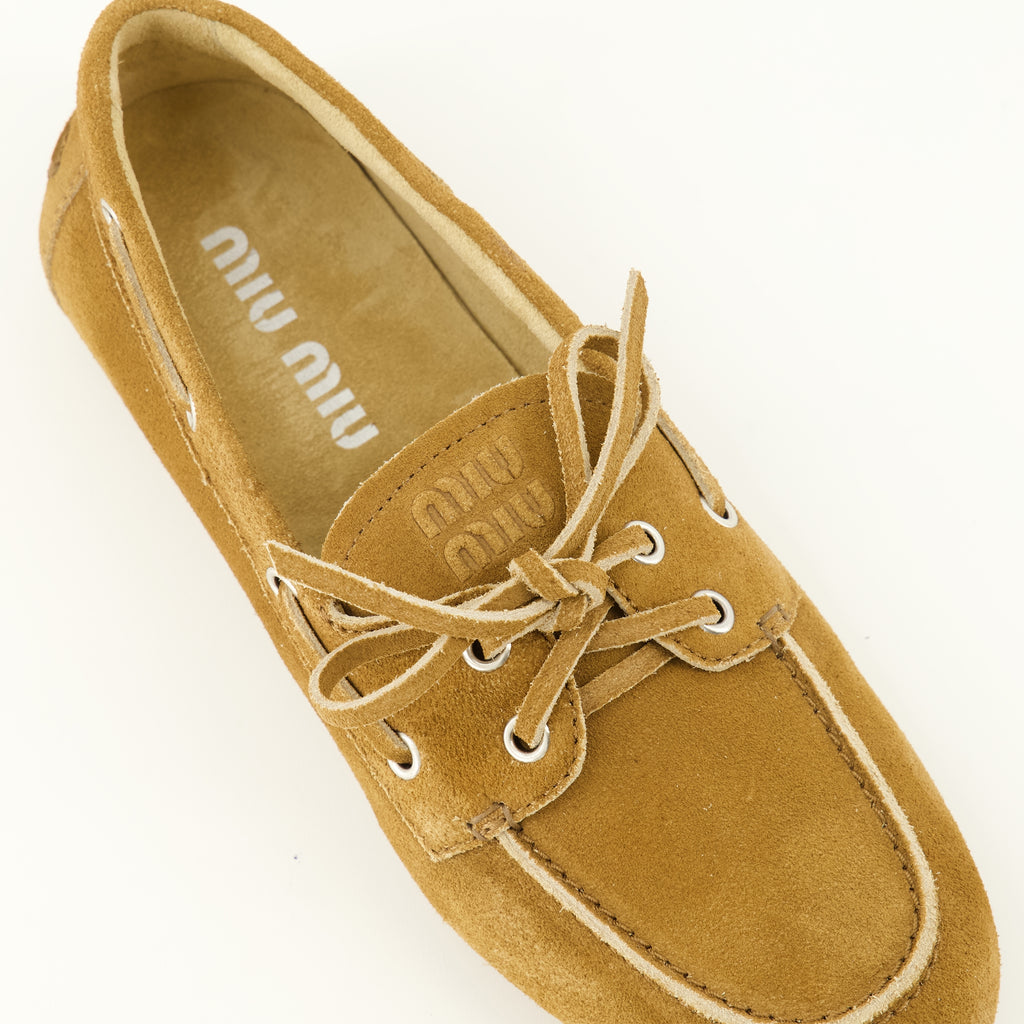 Mocassins Braune Wildleder Deck Loafers Miu Miu Marron Femme