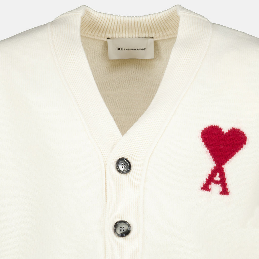 Maille Cardigan AMI Coração em Lã Branca Ami PARIS Blanc Unisexe