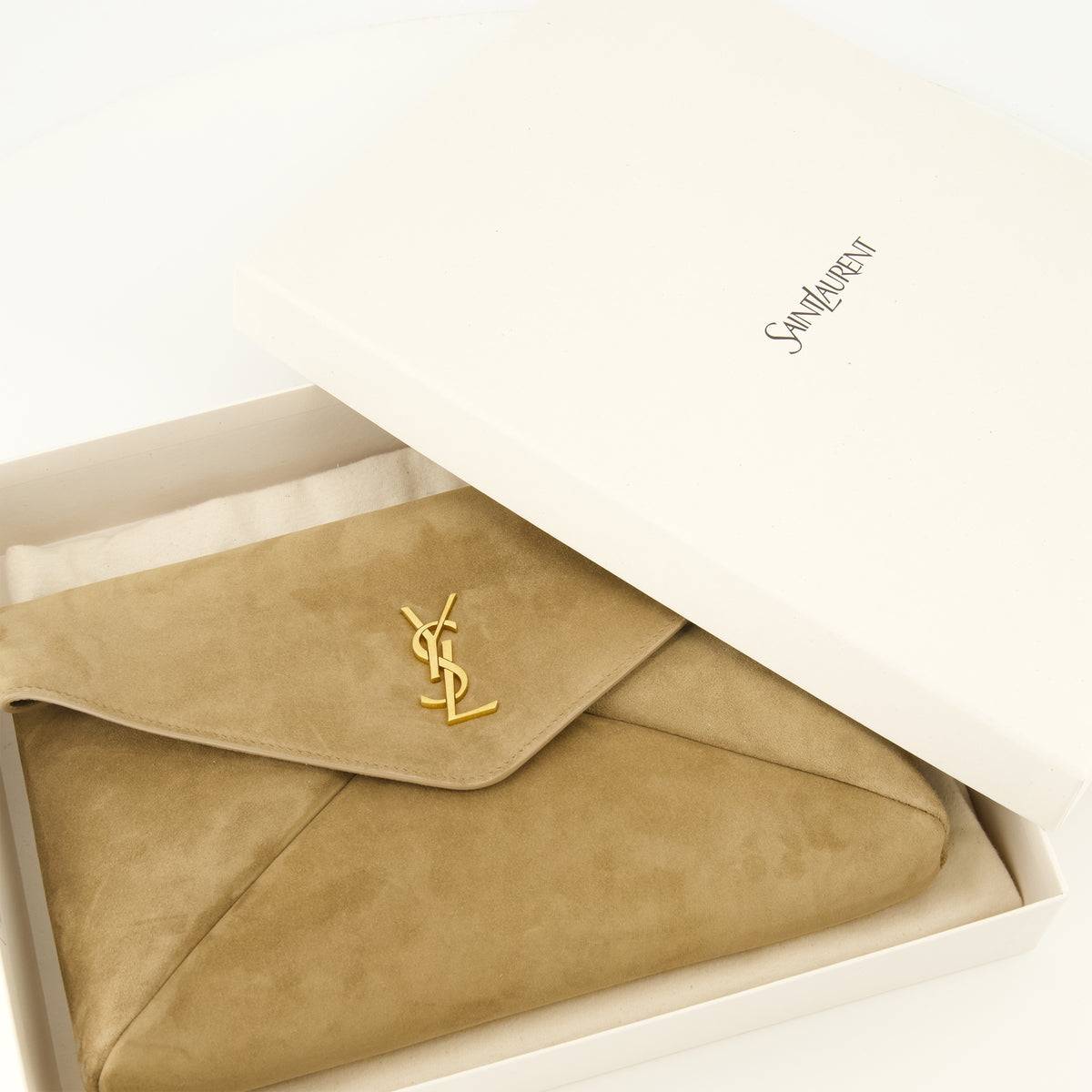 Pochettes Pouch Cassandre in Pelle Scamosciata Beige Saint Laurent Beige Femme