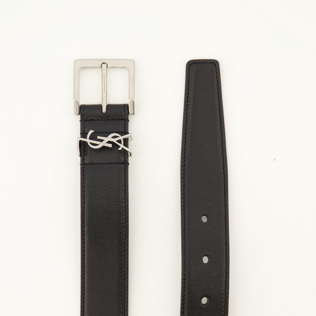Ceintures 카산드르 바딤 블랙 가죽 벨트 Saint Laurent Noir Homme