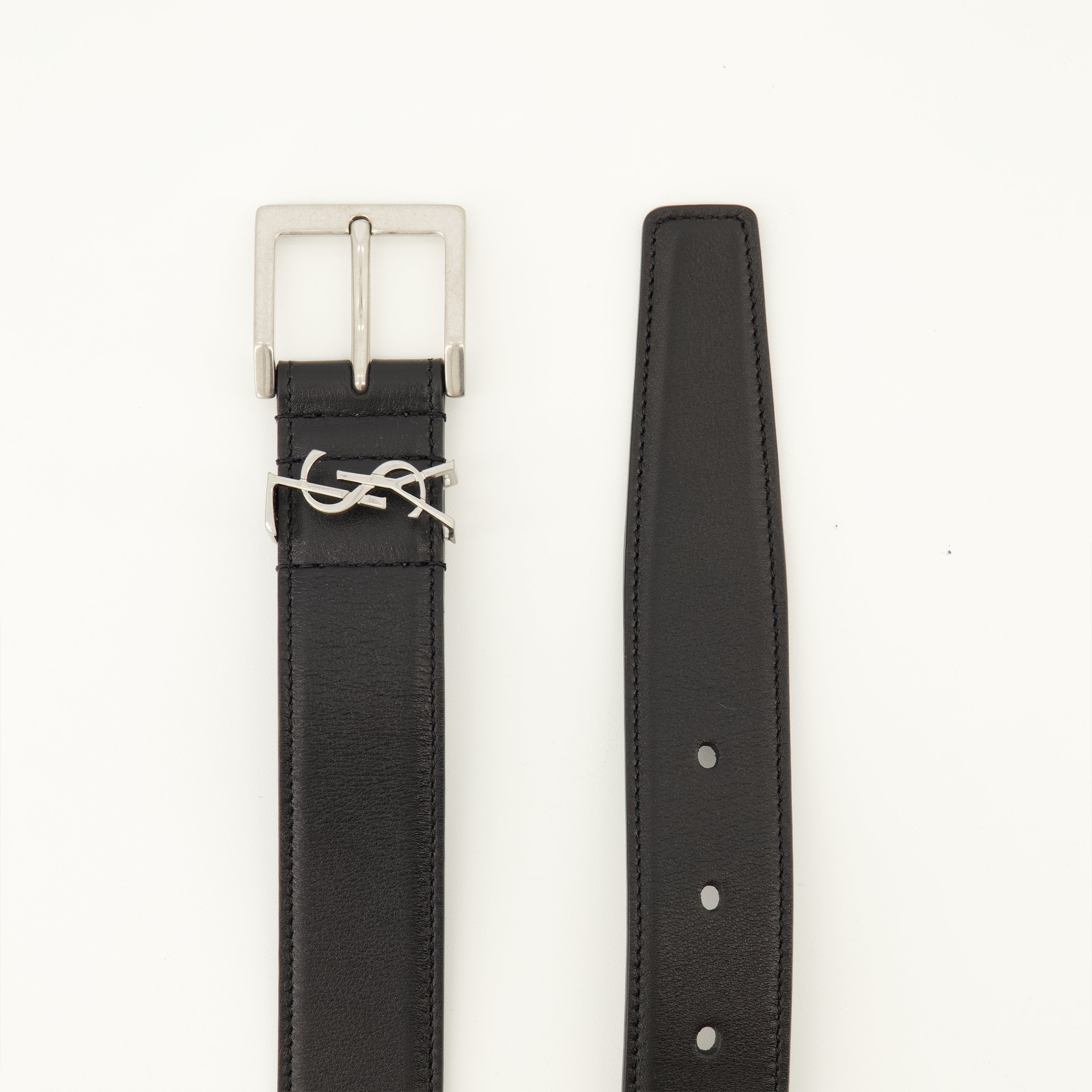 Ceintures Cassandre Vadim Black Leather Belt Saint Laurent Noir Homme