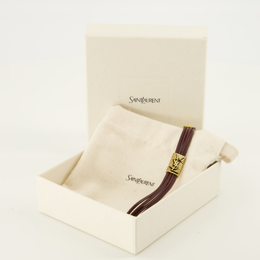 Bijoux Bracelet Cassandre en cuir bordeaux Saint Laurent Bordeaux Femme