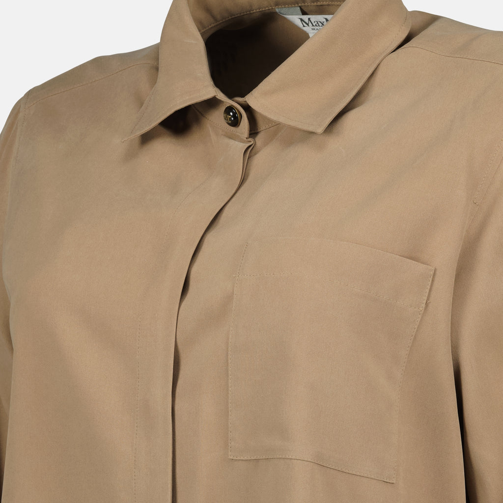 맥스마라 브랜드의 여성용 브라운 실크 셔츠 이미지 - 2026 봄-여름 - 상세 보기_1