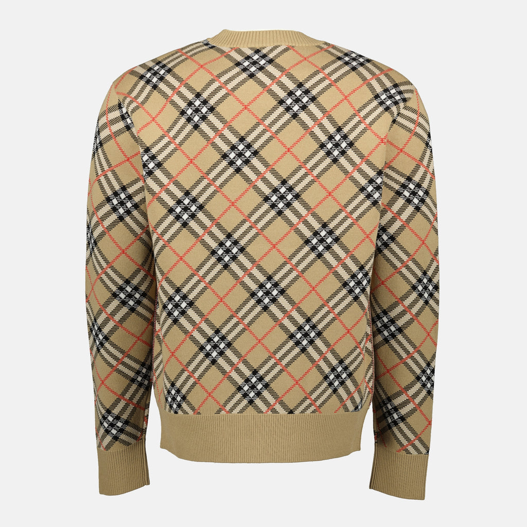 Image de l'article Pull à carreaux Check en laine de la marque Burberry pour Homme - Saison Printemps-Été 2026 - Vue de Dos