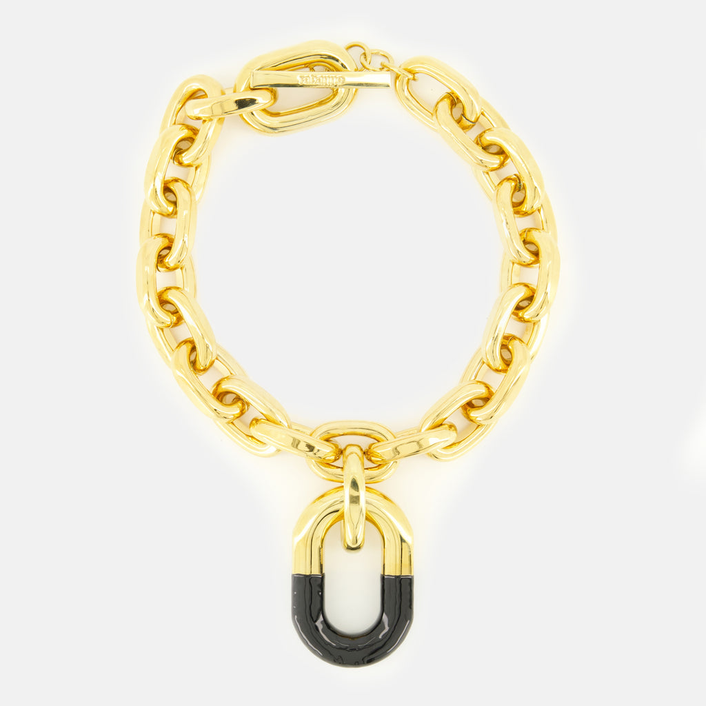 Imagen del collar XL Link negro y dorado de la marca Rabanne para mujer - Temporada Primavera-Verano 2026 - Vista Frontal