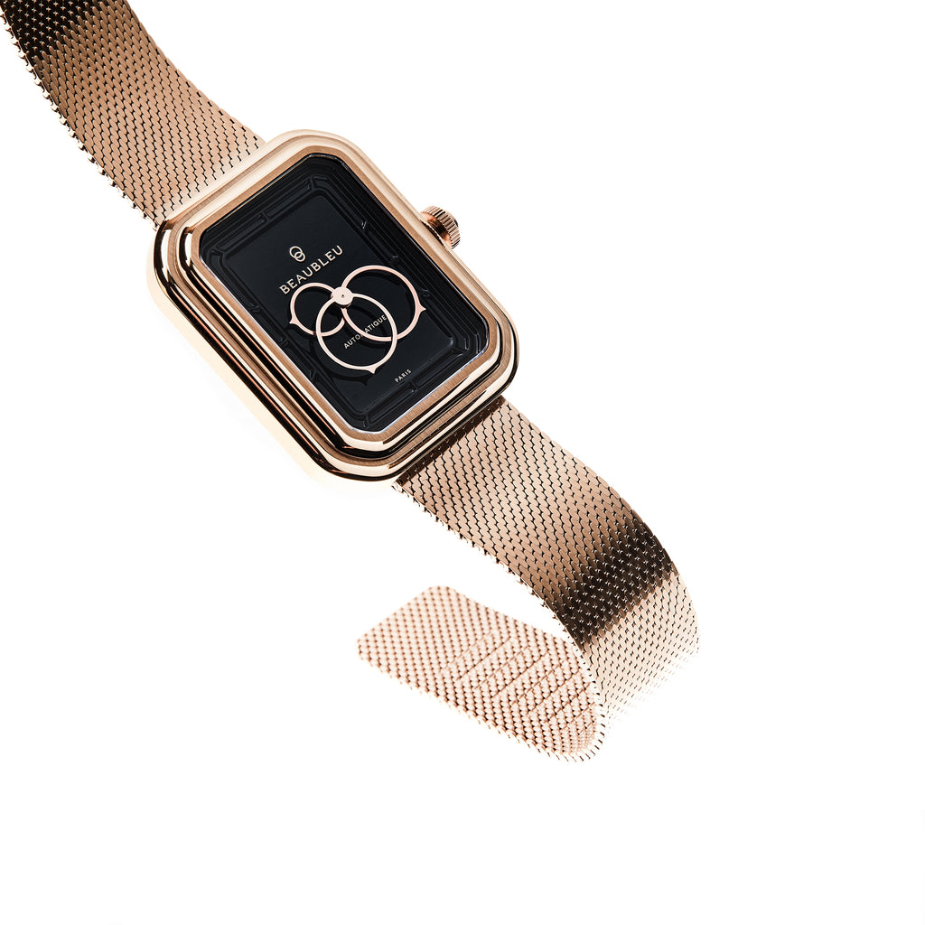 Bijoux Ecce Figura Onyx Bracelet Rose Gold Steel Watch Beaubleu Doré Unisexe