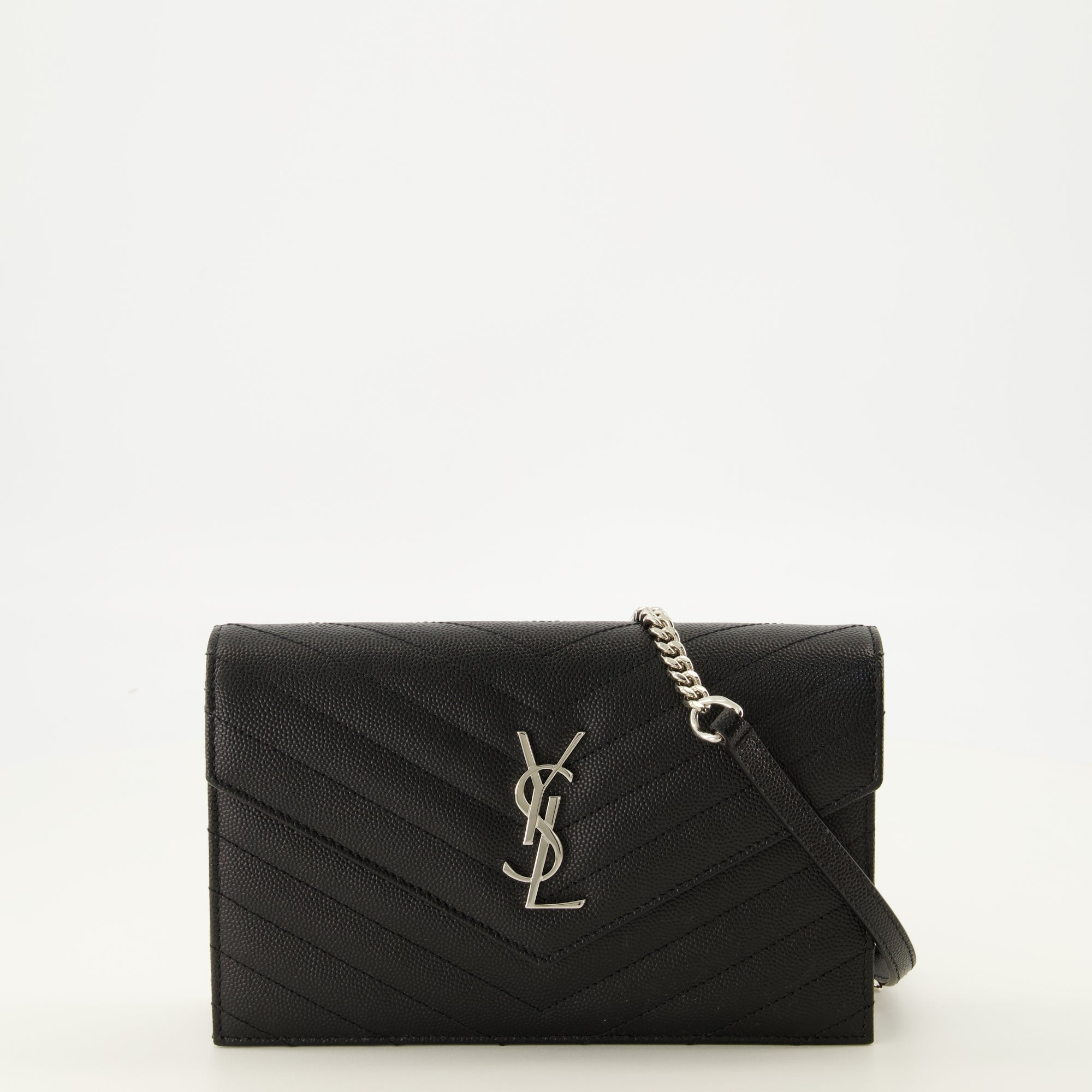 Sacs à main et épaule Portefeuilles Cassandre avec chaîne en cuir grainé noir Saint Laurent Noir Femme