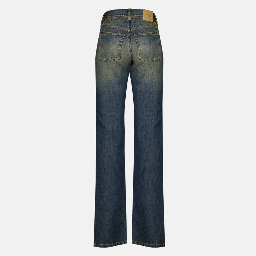 Pantalons Jean long en denim bleu délavé Fendi Bleu Homme