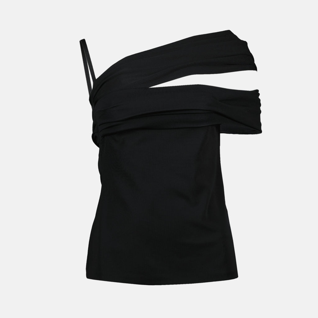 탑 블랙 비대칭 탑 Versace 검은색 Femme