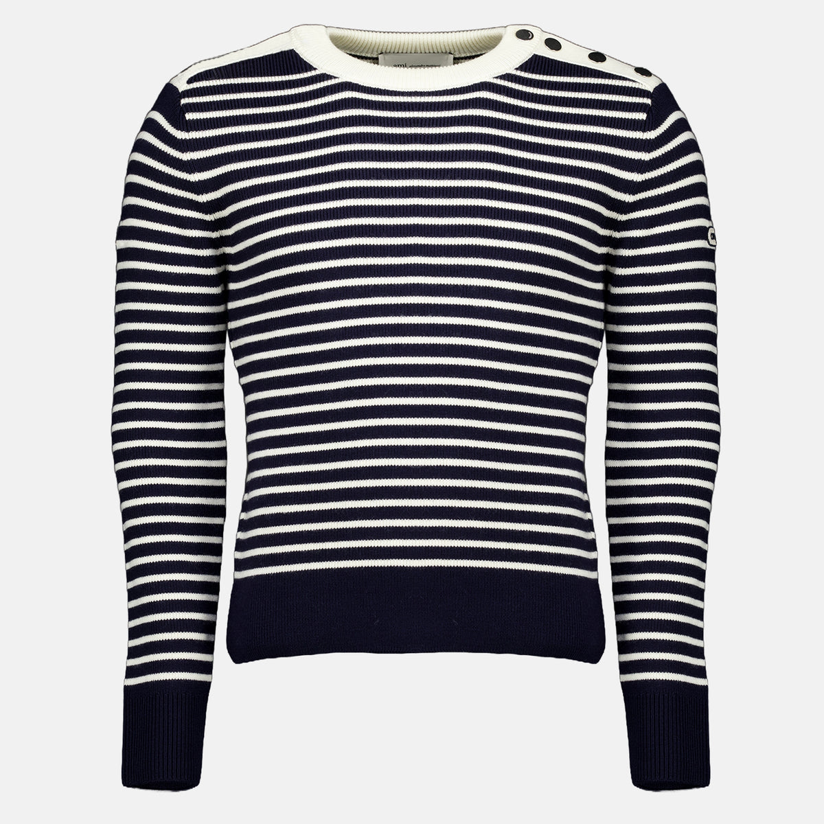 Sweatshirts Blauer gestreifter Wollpullover Ami PARIS Bleu foncé Unisexe