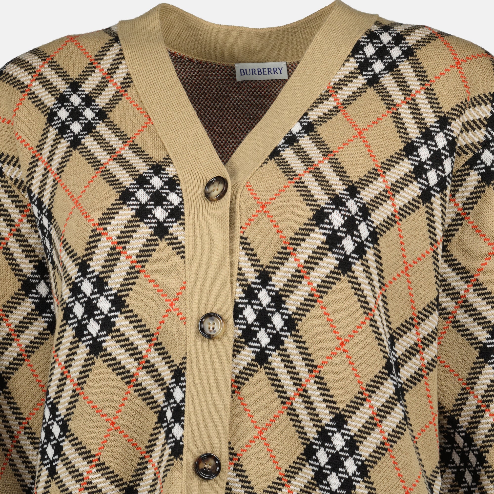 Maille Cardigan à carreaux Check Burberry Beige Femme