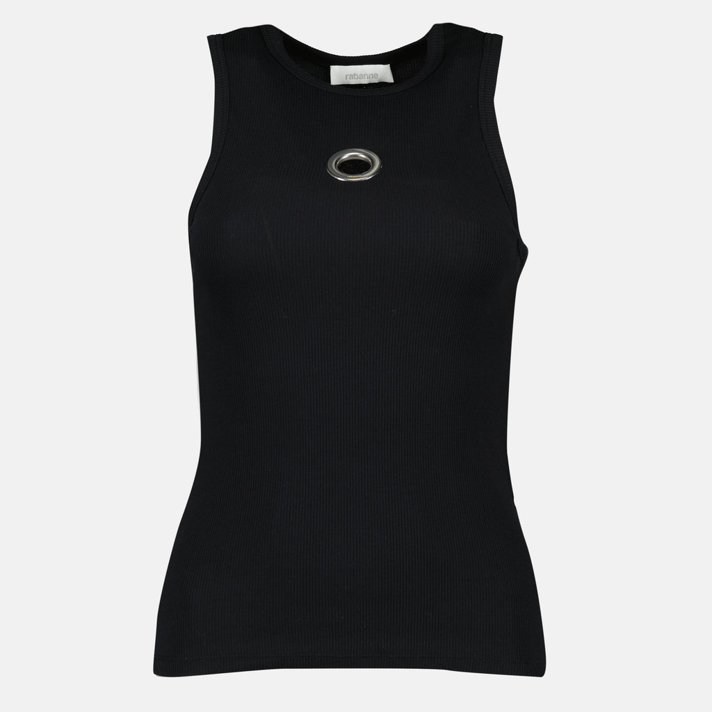 여성용 라반느 브랜드의 블랙 면 소매 없는 상의 이미지 - 2026년 봄-여름 시즌 - 정면 보기