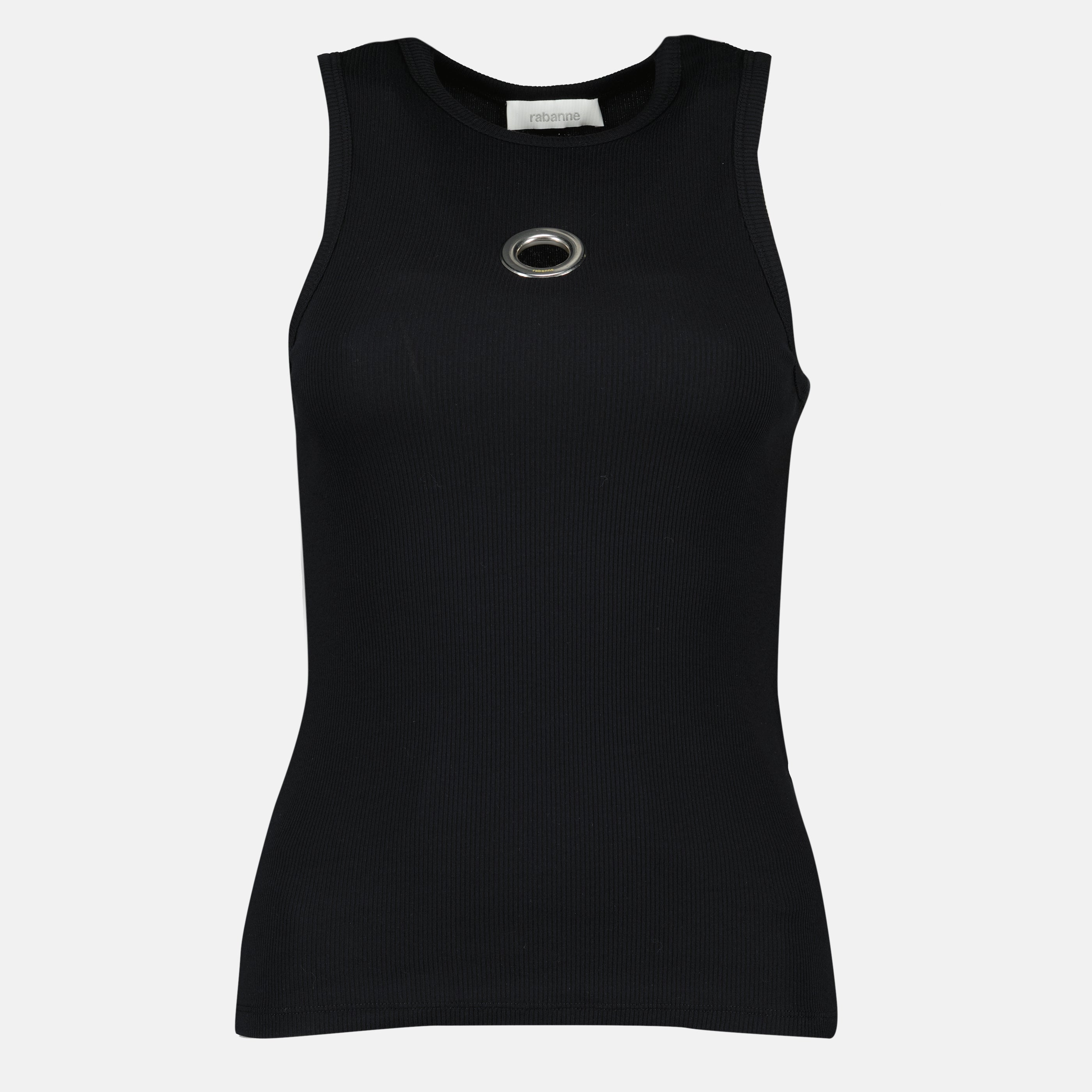 女性用ラバンヌブランドの黒のコットンタンクトップの画像 - 2026年春夏シーズン - 正面ビュー