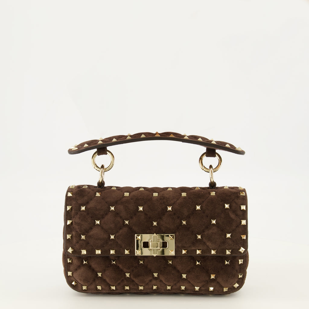Sacs à main et épaule Rockstud Spike Small Suede Bag in Brown Valentino Garavani Marron Femme