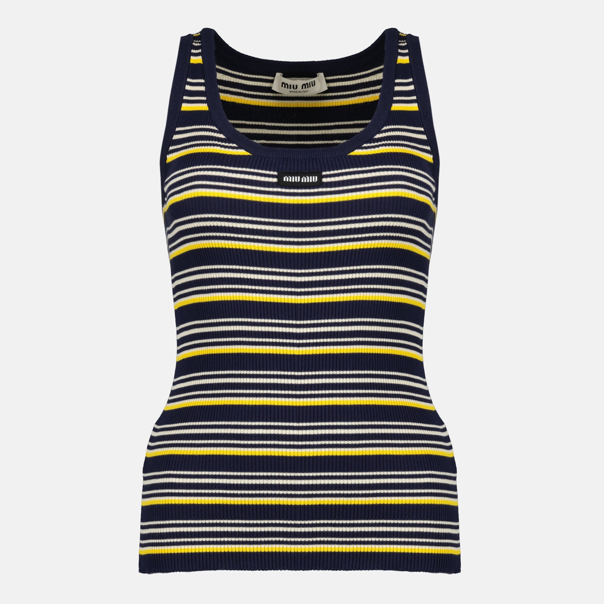 Image de l'article Débardeur à rayures bleu marine de la marque Miu Miu pour Femme - Saison Printemps-Été 2026 - Vue de Face
