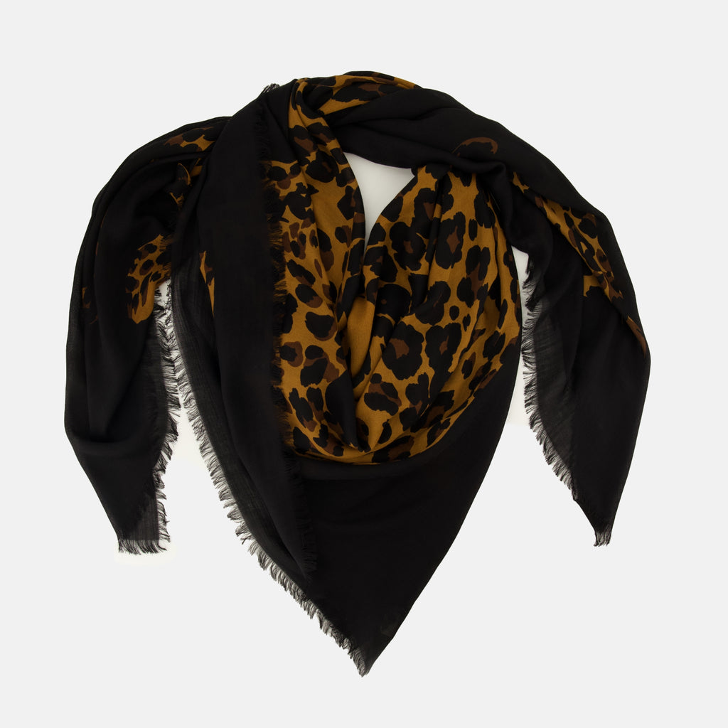 Écharpes, foulards et gants Square Leopard in Twill di Lana Saint Laurent Marron Femme