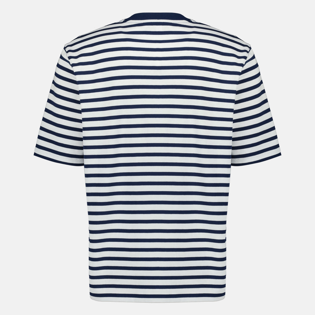 Imagen de la camiseta de algodón rayada AMI corazón de la marca Ami PARIS para Unisex - Temporada Primavera-Verano 2026 - Vista Trasera