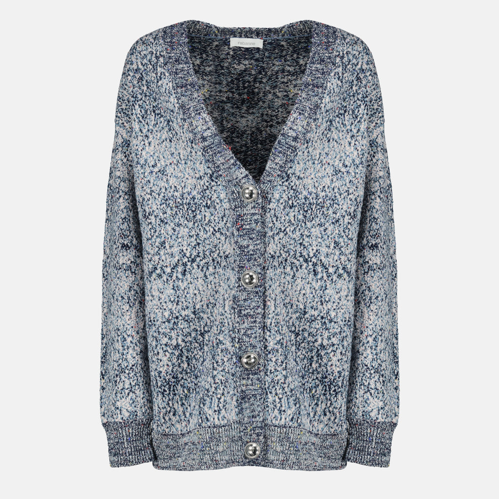 Image de l'article Cardigan bleu effet tweed en coton de la marque Rabanne pour Femme - Saison Printemps-Été 2026 - Vue de Face
