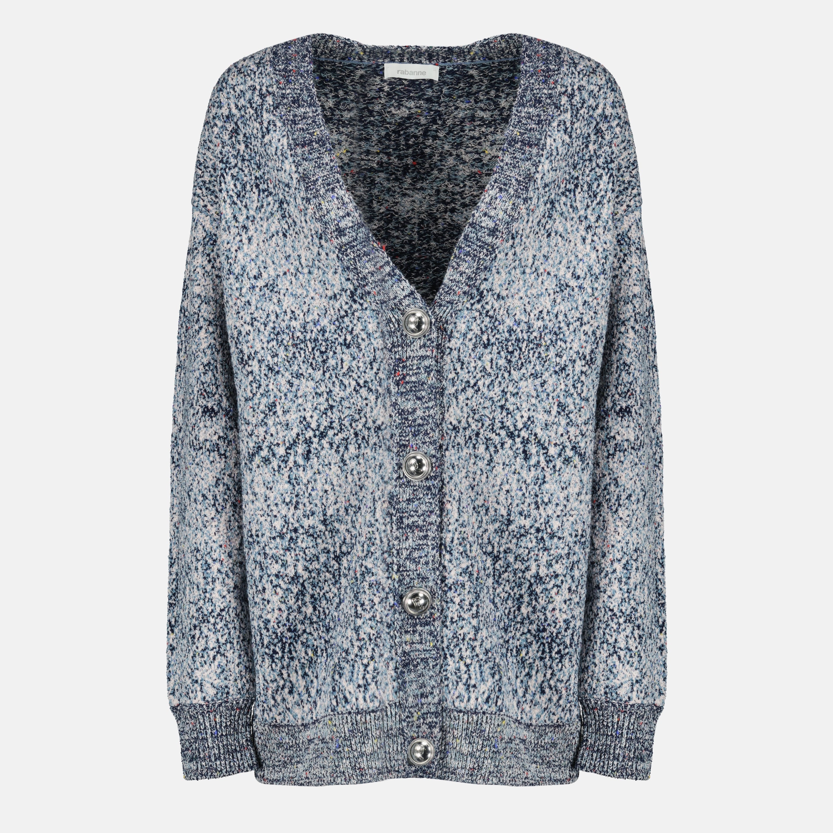 Image de l'article Cardigan bleu effet tweed en coton de la marque Rabanne pour Femme - Saison Printemps-Été 2026 - Vue de Face