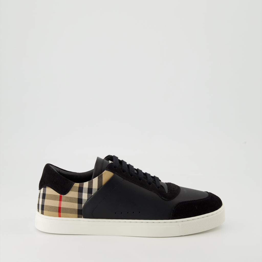 Baskets Baskets Check en cuir et velours Burberry Noir Homme