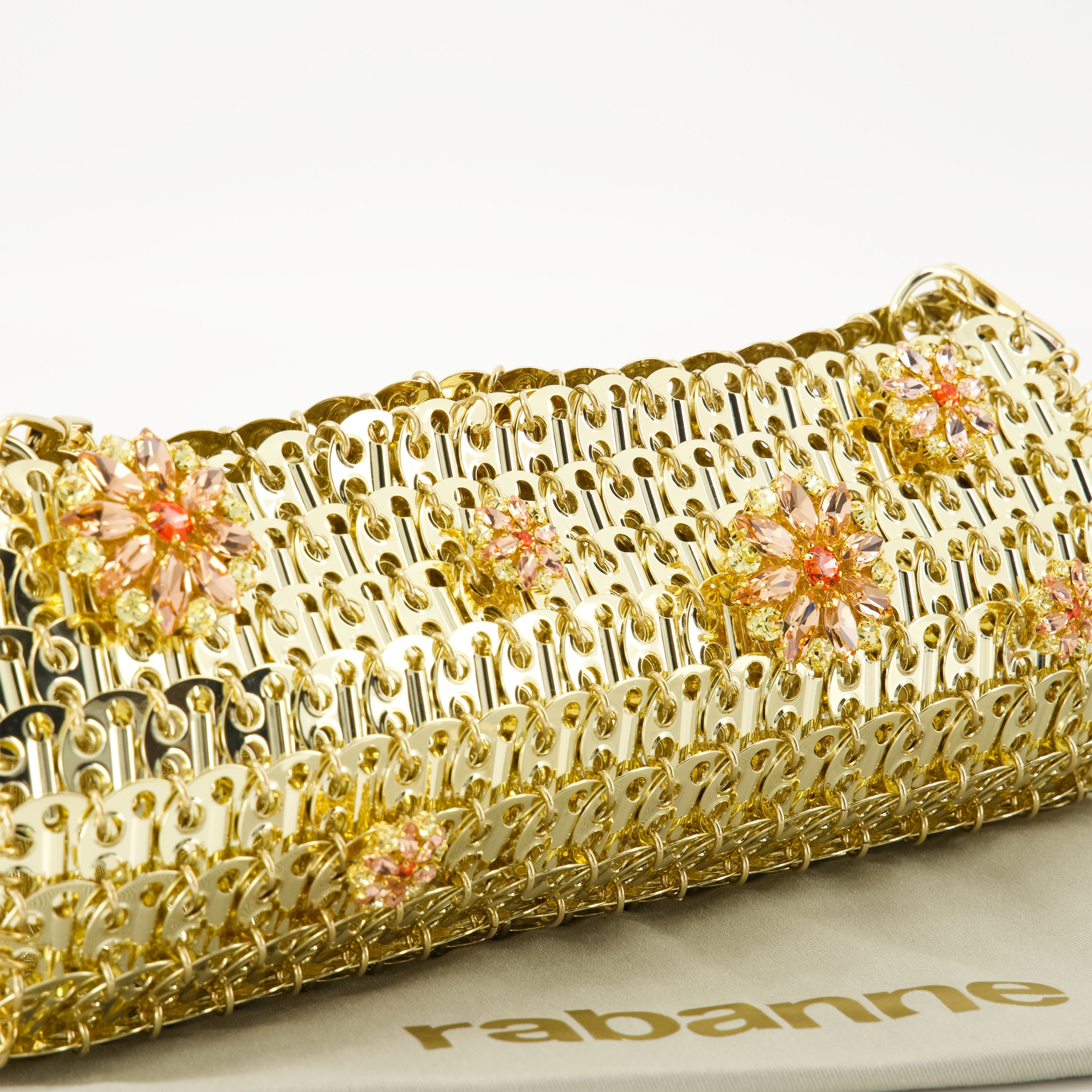 Sacs à main et épaule Pochette 1969 en métal doré avec fleurs en strass Rabanne Doré Femme