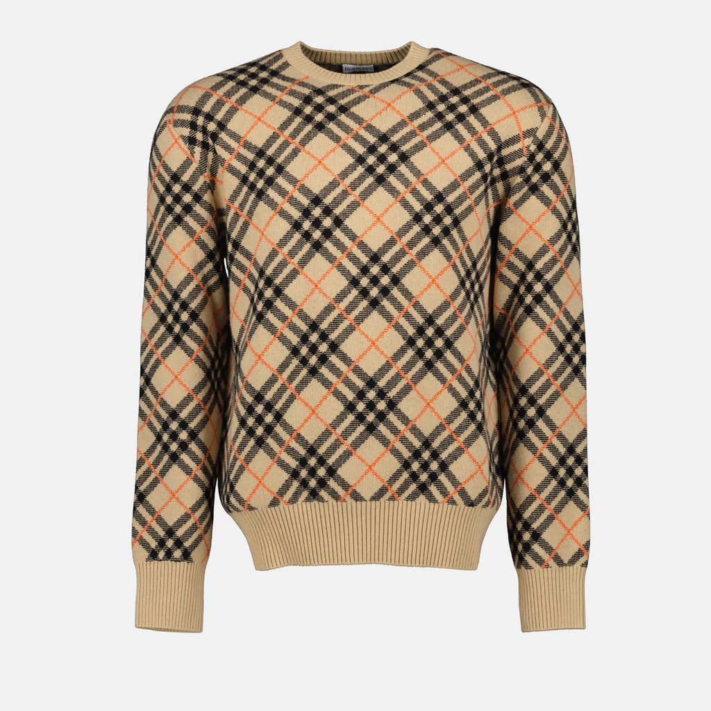 Knitwear Checked Sweater Burberry Beige Homme