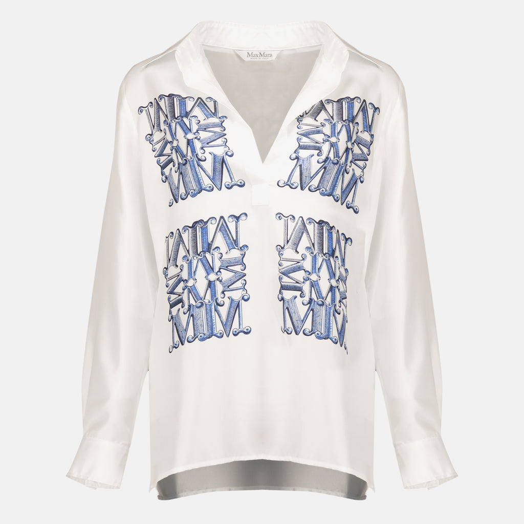 Chemises Weißes Seidenhemd mit Print Max Mara Bleu Femme