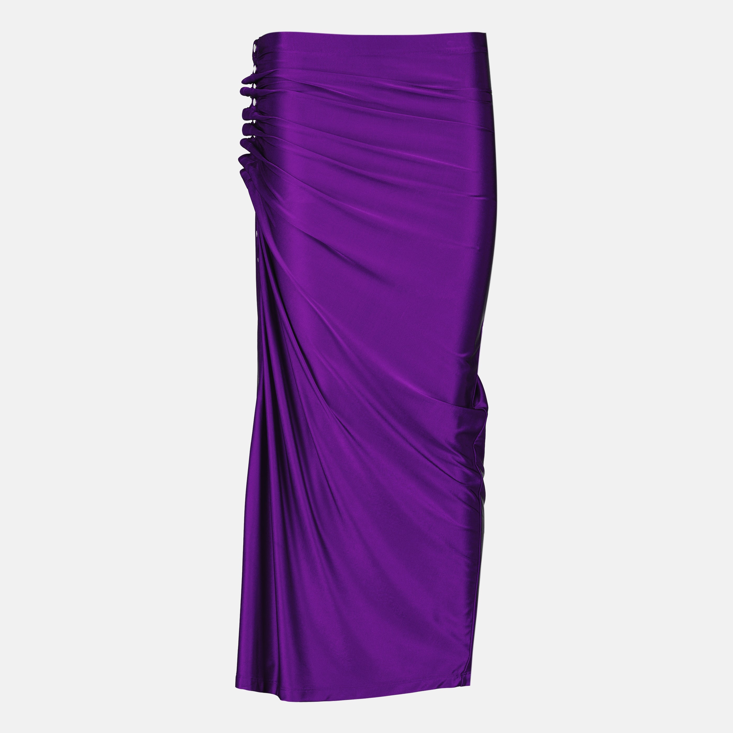 Image de l'article Jupe midi drapée en jersey violette effet satiné de la marque Rabanne pour Femme - Saison Printemps-Été 2026 - Vue de Face
