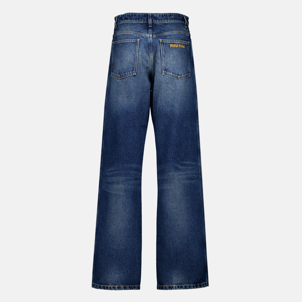 Pantalons Weite blaue Denim-Jeans Miu Miu Bleu foncé Femme