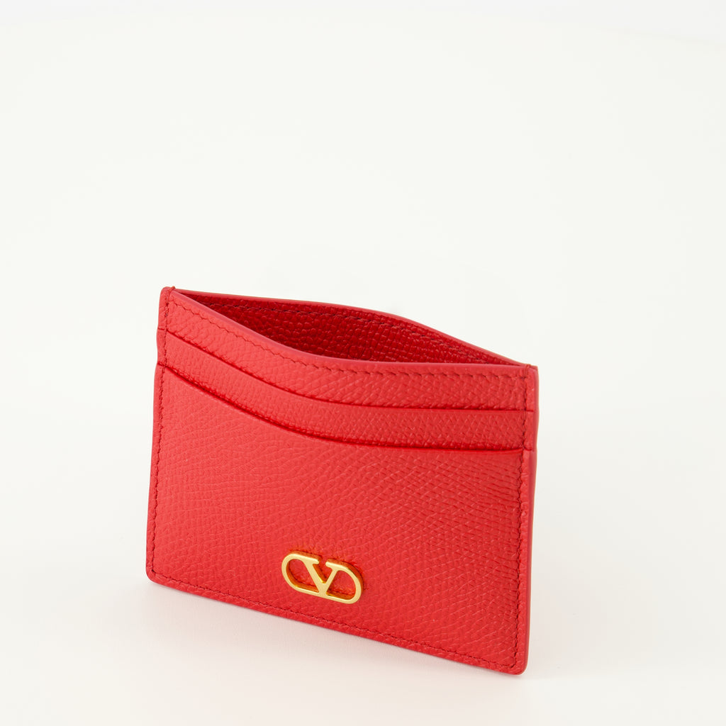 Petite maroquinerie VLogo Card Holder in Red Leather Valentino Garavani Rouge Femme