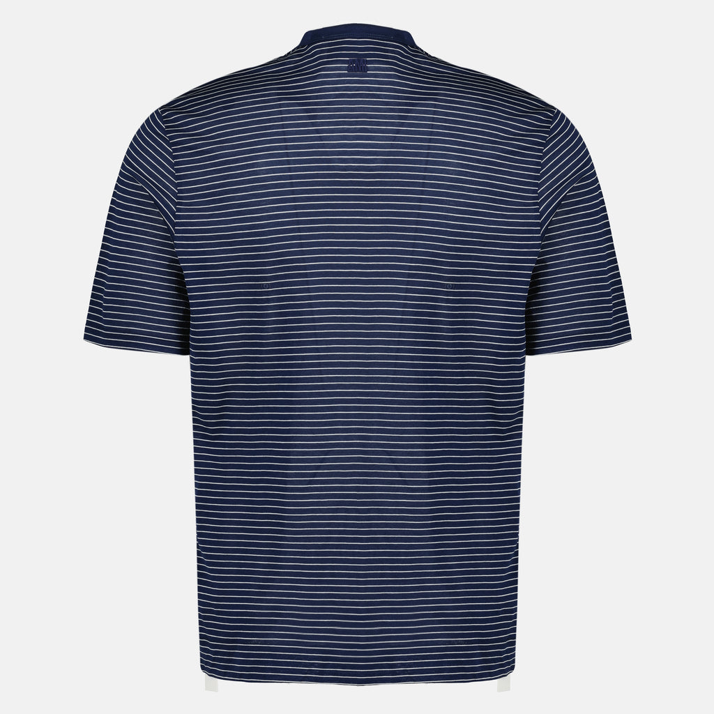 Imagen del artículo camiseta de algodón a rayas azul marino de la marca Ami PARIS para hombres - Temporada Primavera-Verano 2026 - Vista Trasera