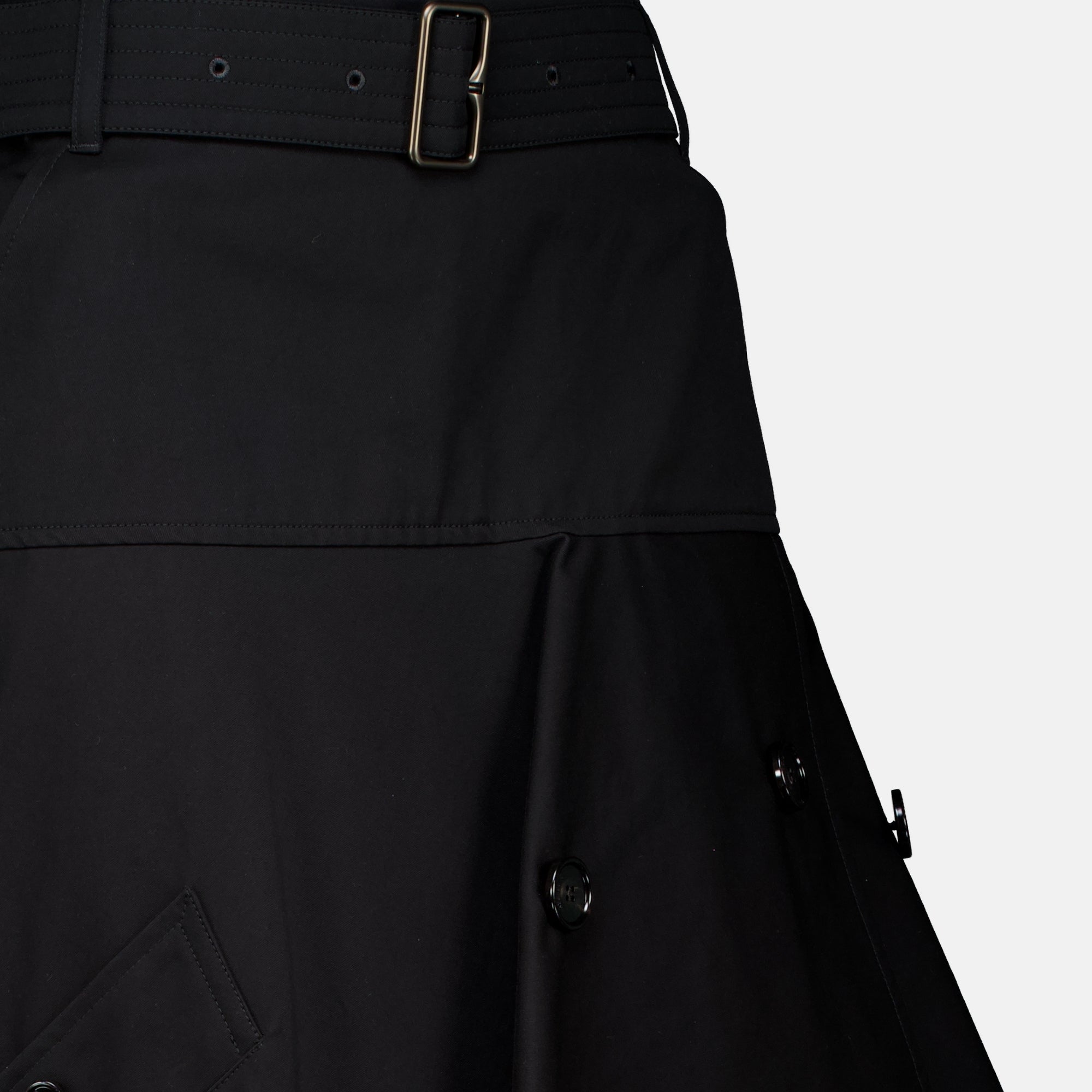 Jupes Asymmetrischer Trenchrock aus schwarzem Gabardine Burberry Noir Femme
