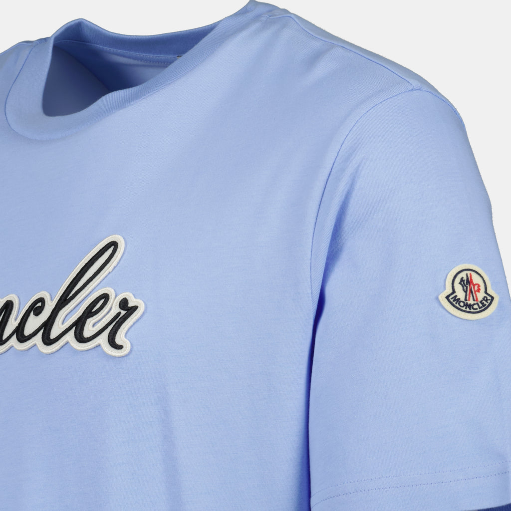 T-shirts T-shirt à logo brodé Moncler Bleu Homme