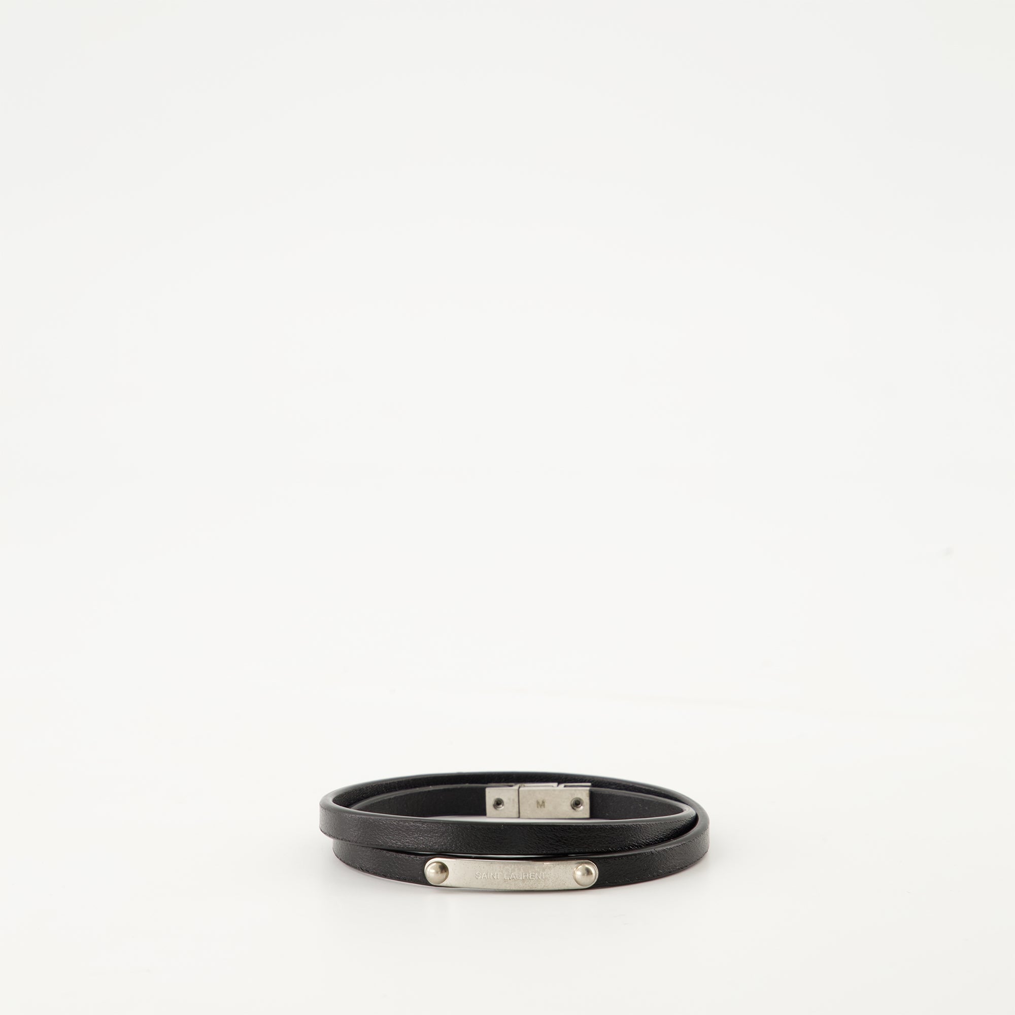 Bijoux Bracelet double en cuir Saint Laurent Noir Homme