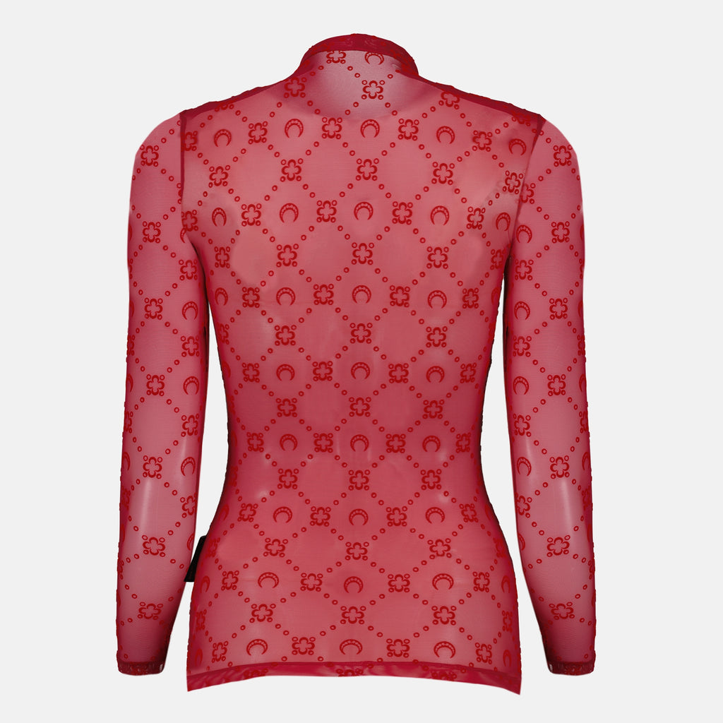 Bild des roten Mesh-Monogramm-Tops für Frauen von Marine Serre - Herbst-Winter 2025 - Rückansicht