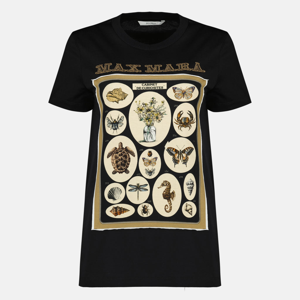 Immagine della T-shirt in cotone nero stampato di Max Mara per donna - Stagione Primavera-Estate 2026 - Vista Frontale