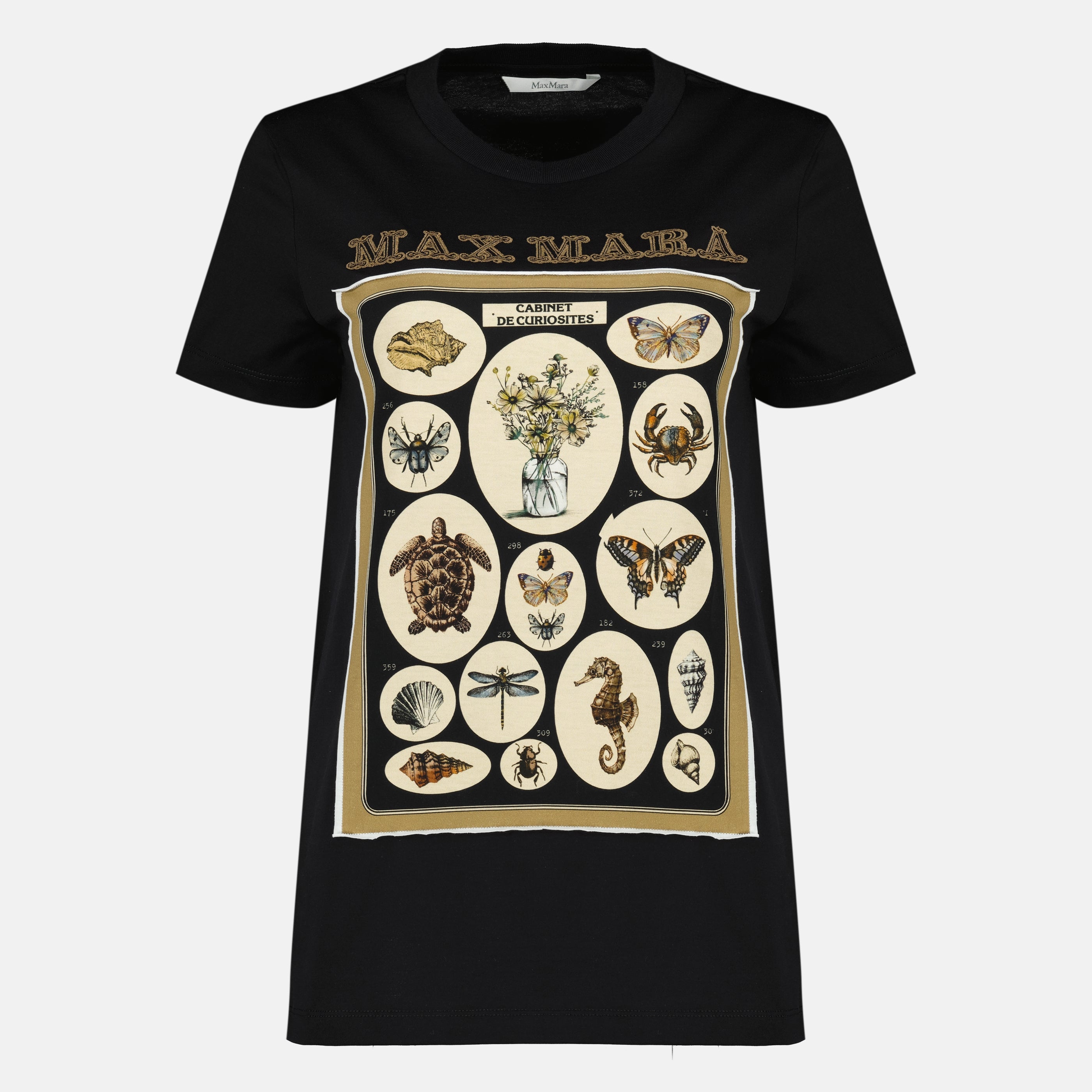 Immagine della T-shirt in cotone nero stampato di Max Mara per donna - Stagione Primavera-Estate 2026 - Vista Frontale