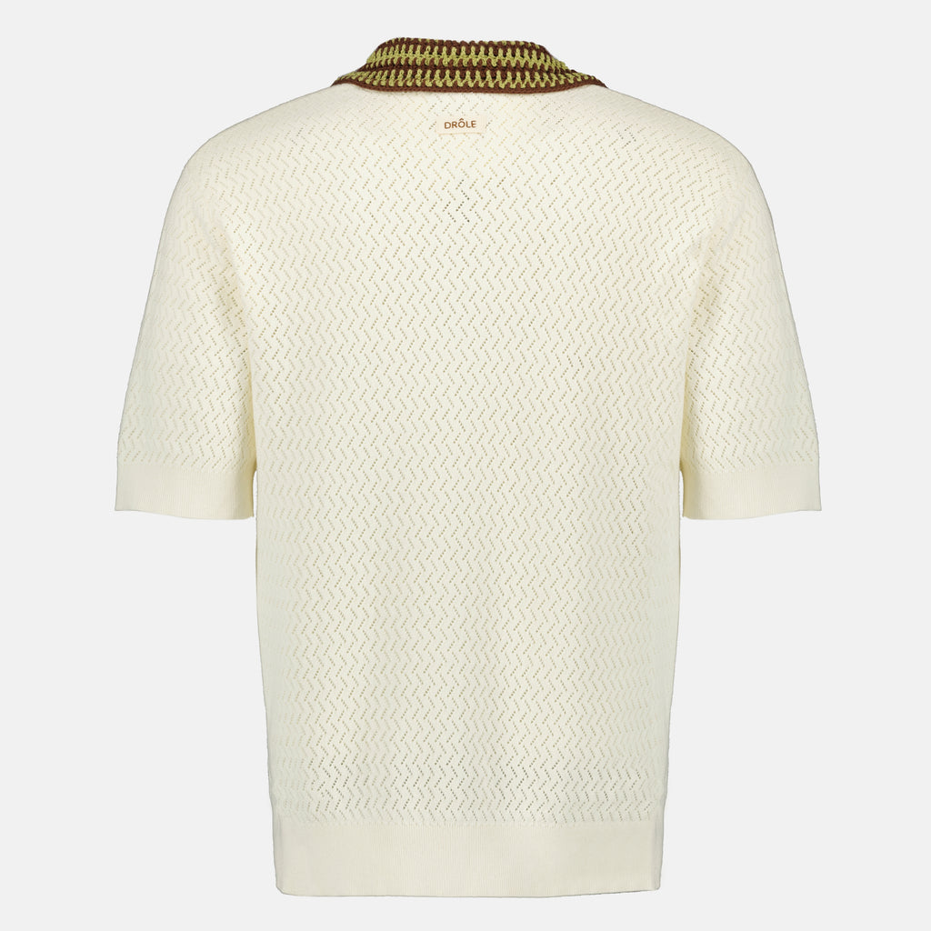 Image de l'article Polo D-Miroir beige en maille de la marque Drole De Monsieur pour Homme - Saison Printemps-Été 2026 - Vue de Dos