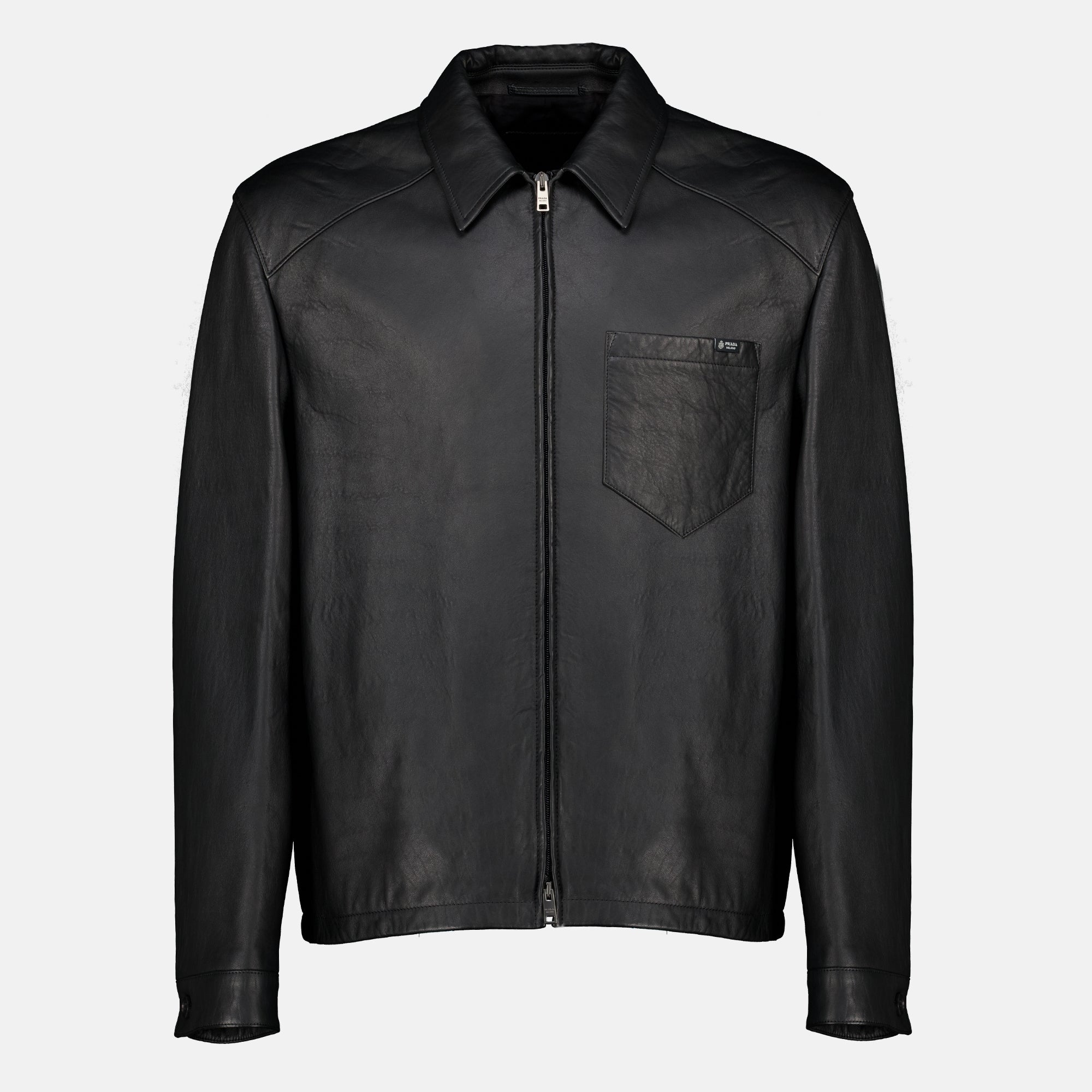 Manteaux Giacca in Pelle Nappa Nera Prada Noir Homme