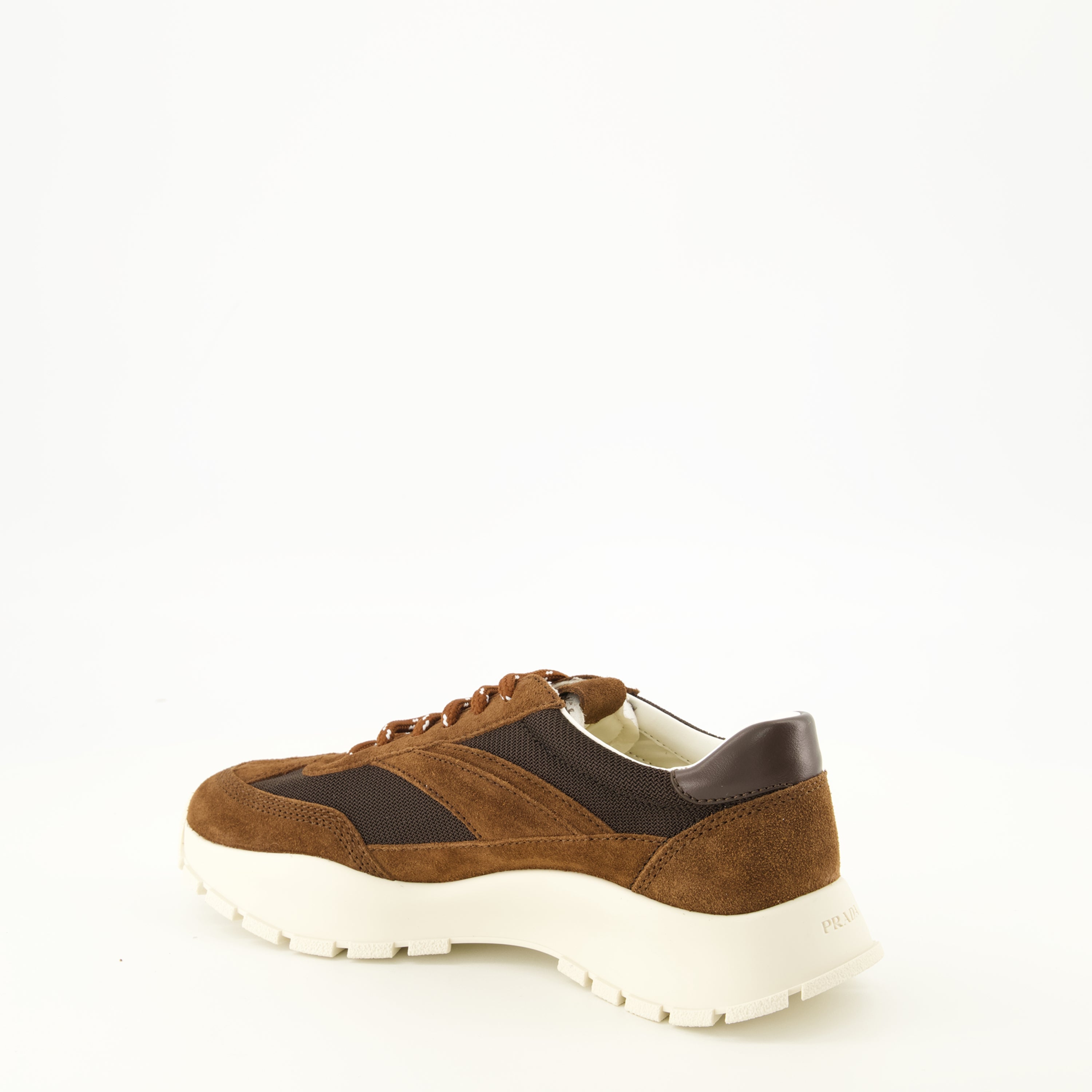 Baskets 브라운 메시와 스웨이드 스니커즈 Prada Marron Femme