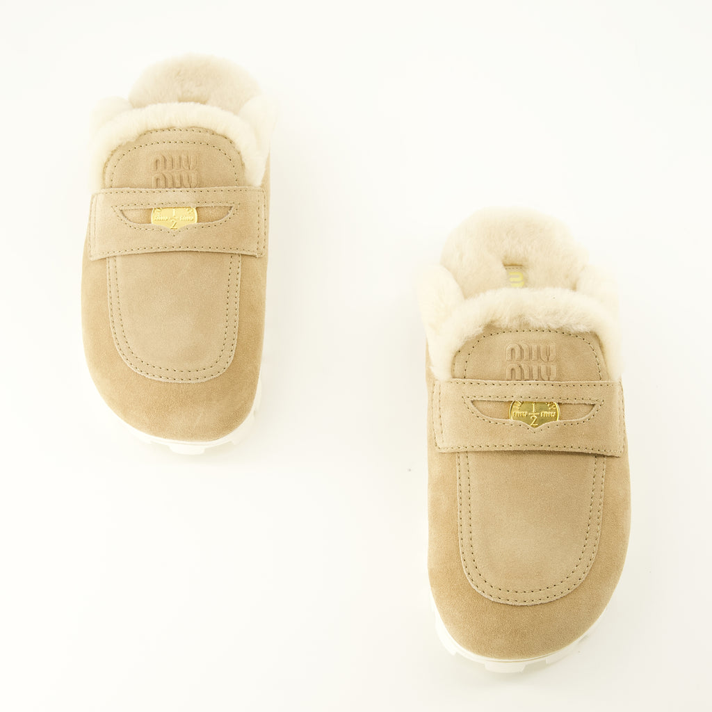 Chaussures ouvertes 베이지 퍼 뮬 Miu Miu Beige Femme