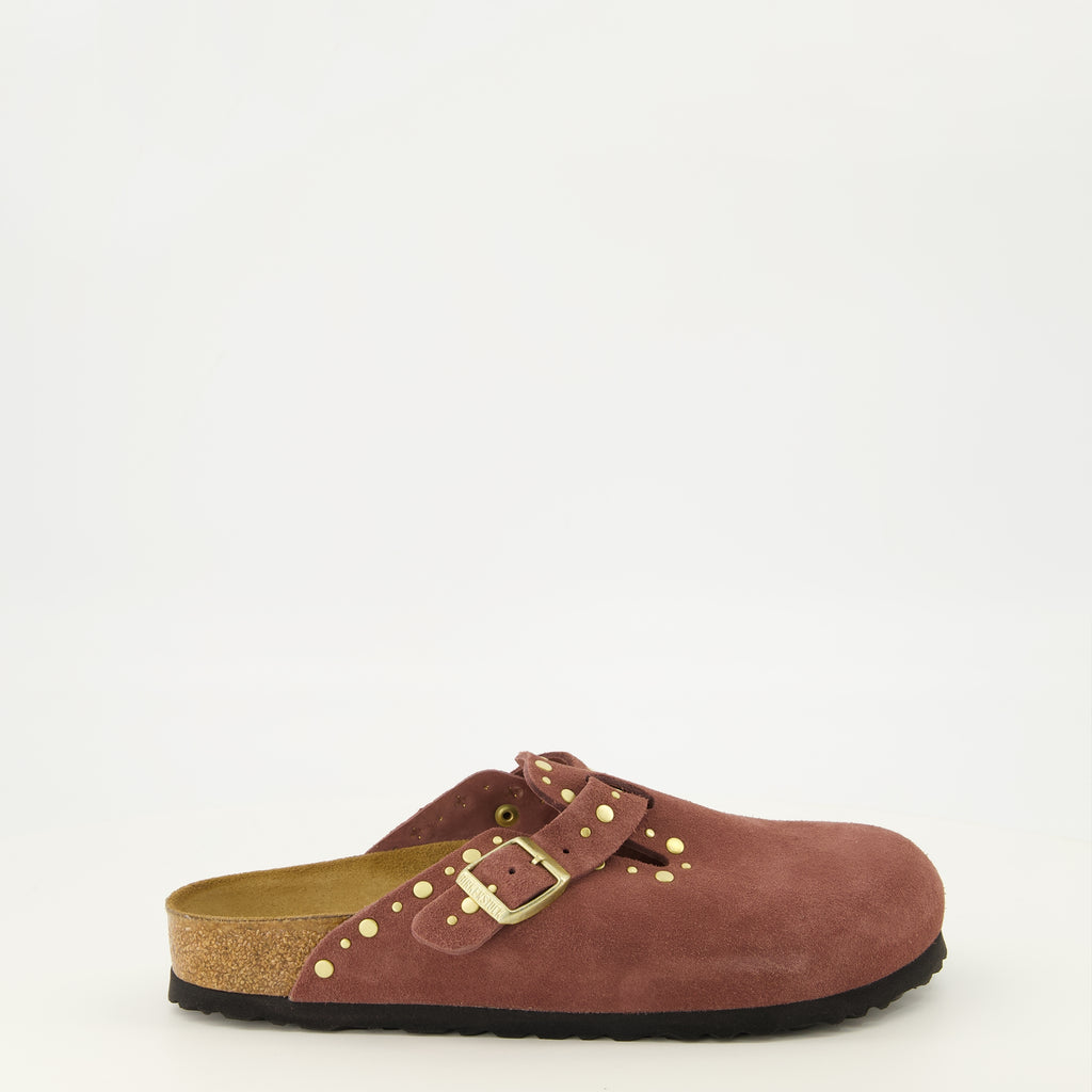 Chaussures ouvertes 보스턴 핑크 뮬 리벳 Birkenstock Rose Femme