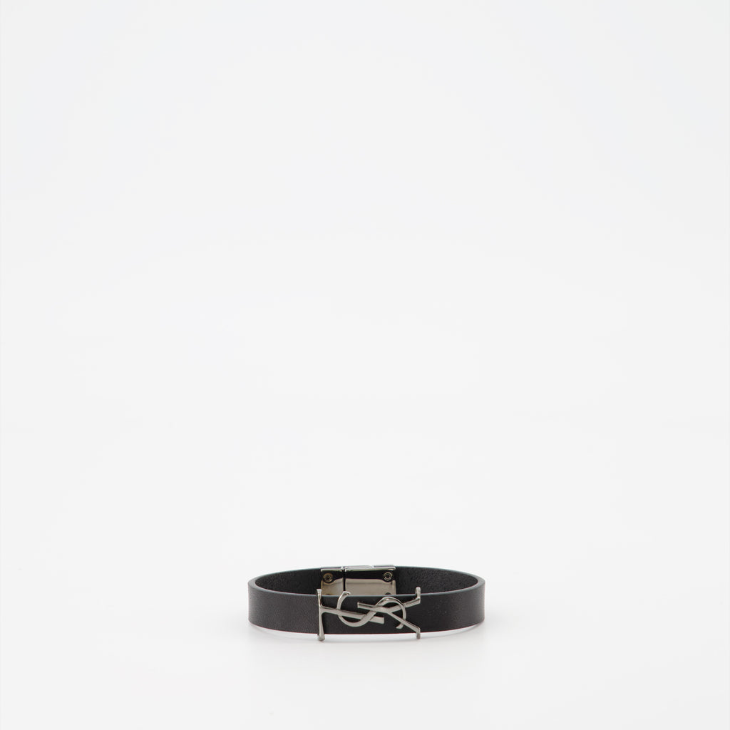 Bijoux Bracelet Cassandre en cuir noir Saint Laurent Noir Unisexe