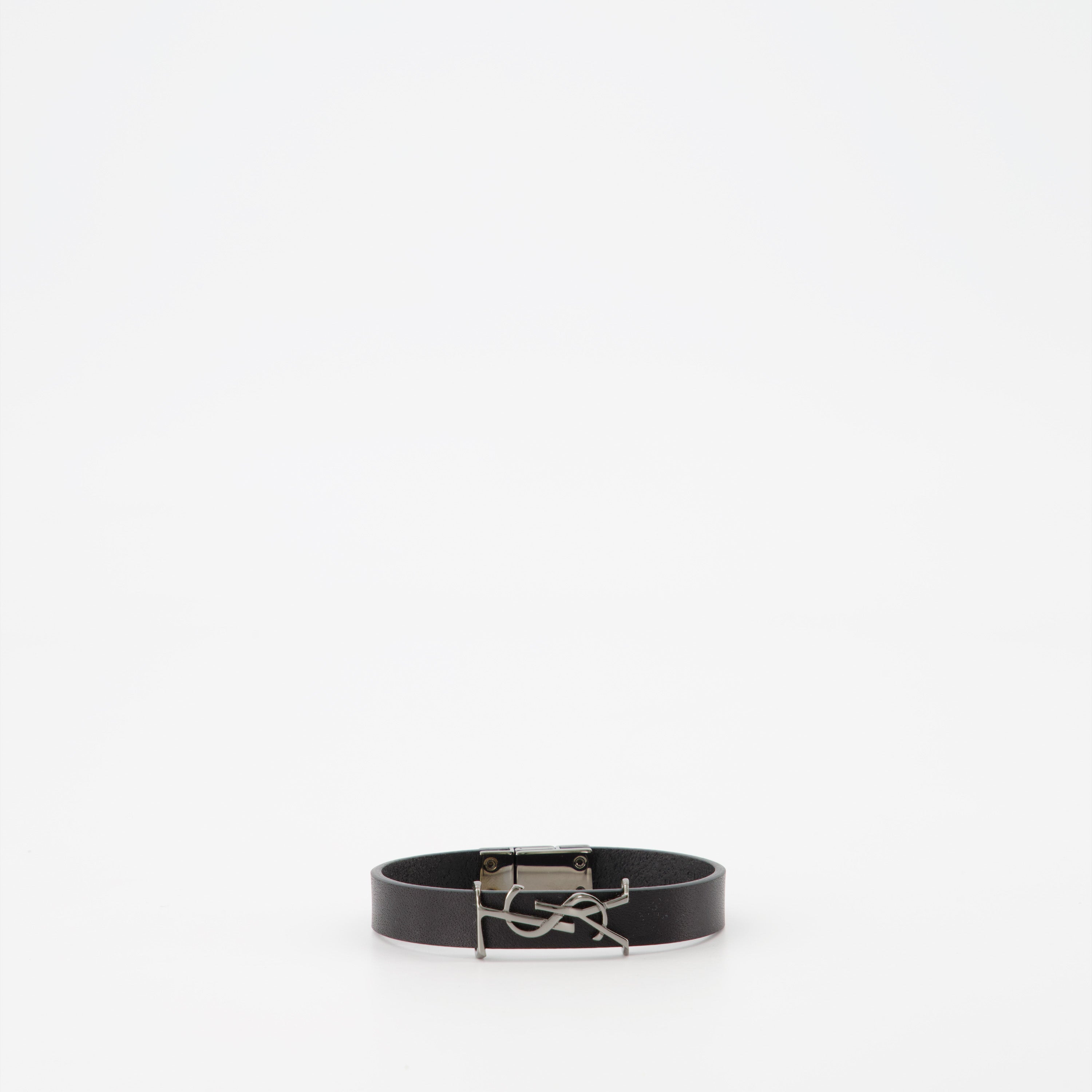 Bijoux Bracelet Cassandre en cuir noir Saint Laurent Noir Unisexe