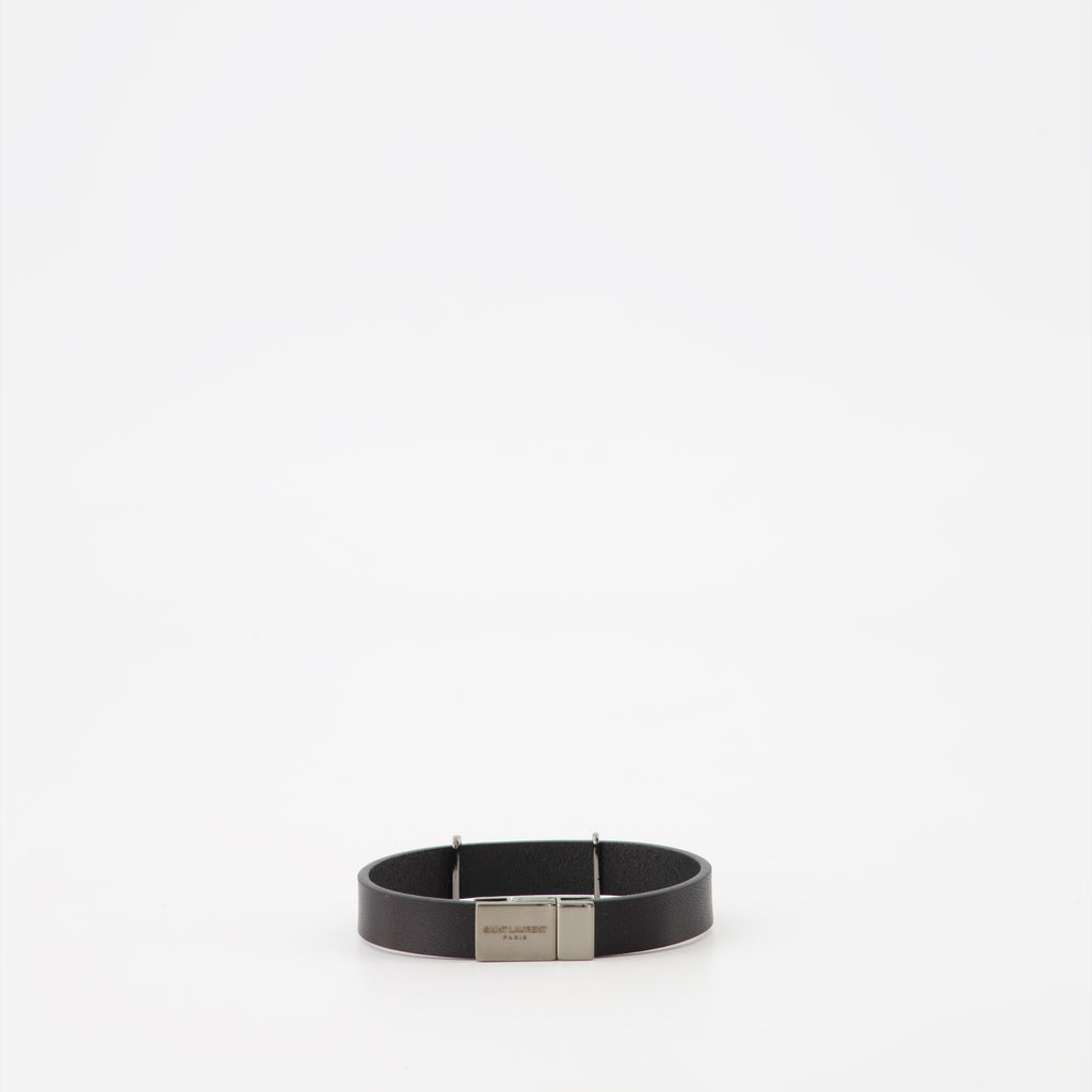 Bijoux Bracelet Cassandre en cuir noir Saint Laurent Noir Unisexe