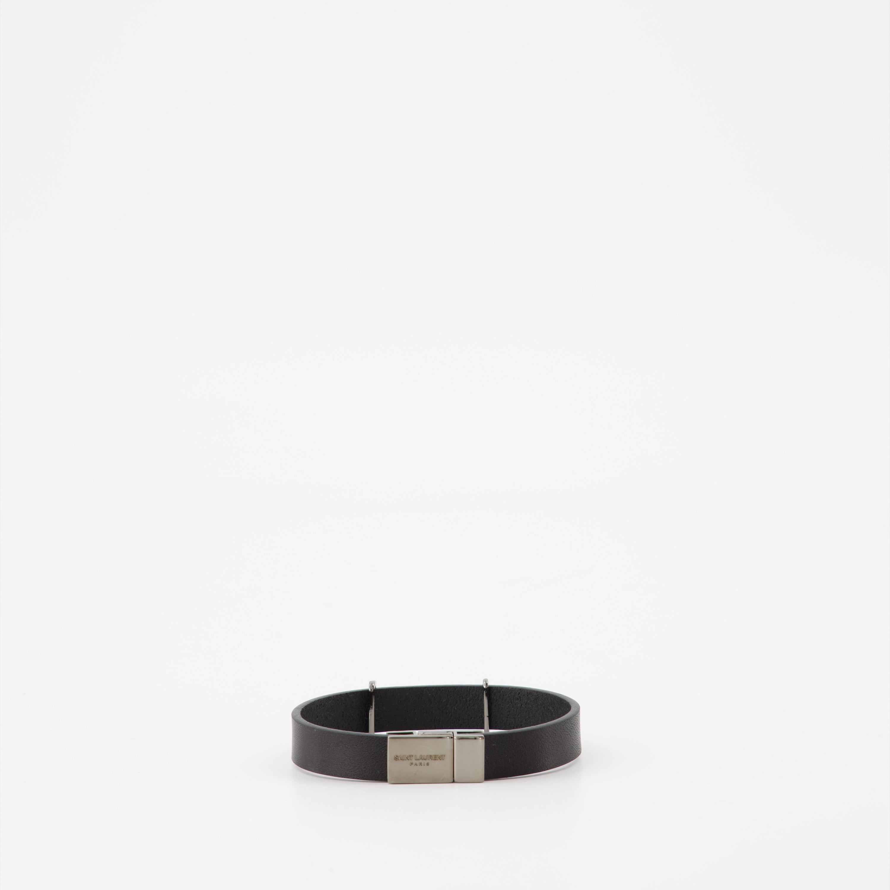 Bijoux Bracelet Cassandre en cuir noir Saint Laurent Noir Unisexe