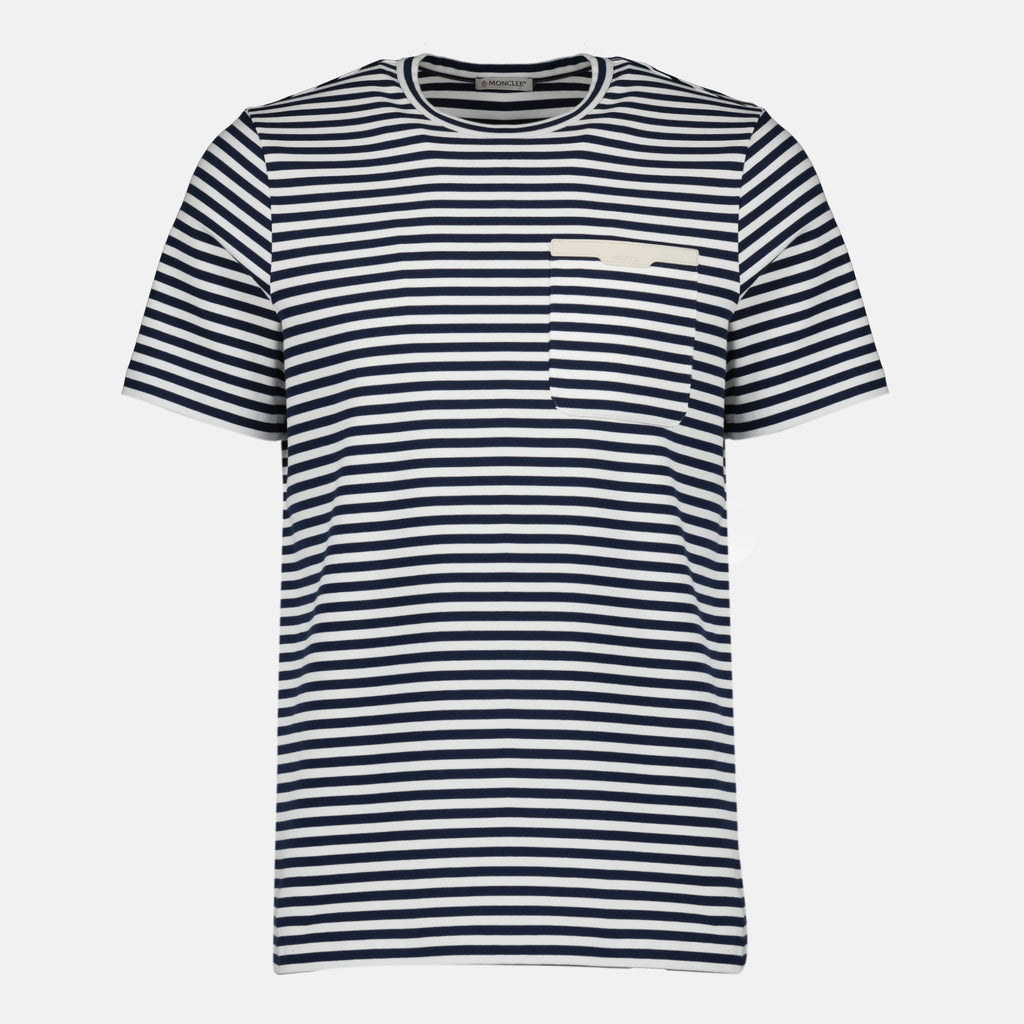 Image de l'article T-shirt à rayures bleu marine de la marque Moncler pour Homme - Saison Printemps-Été 2026 - Vue de Face